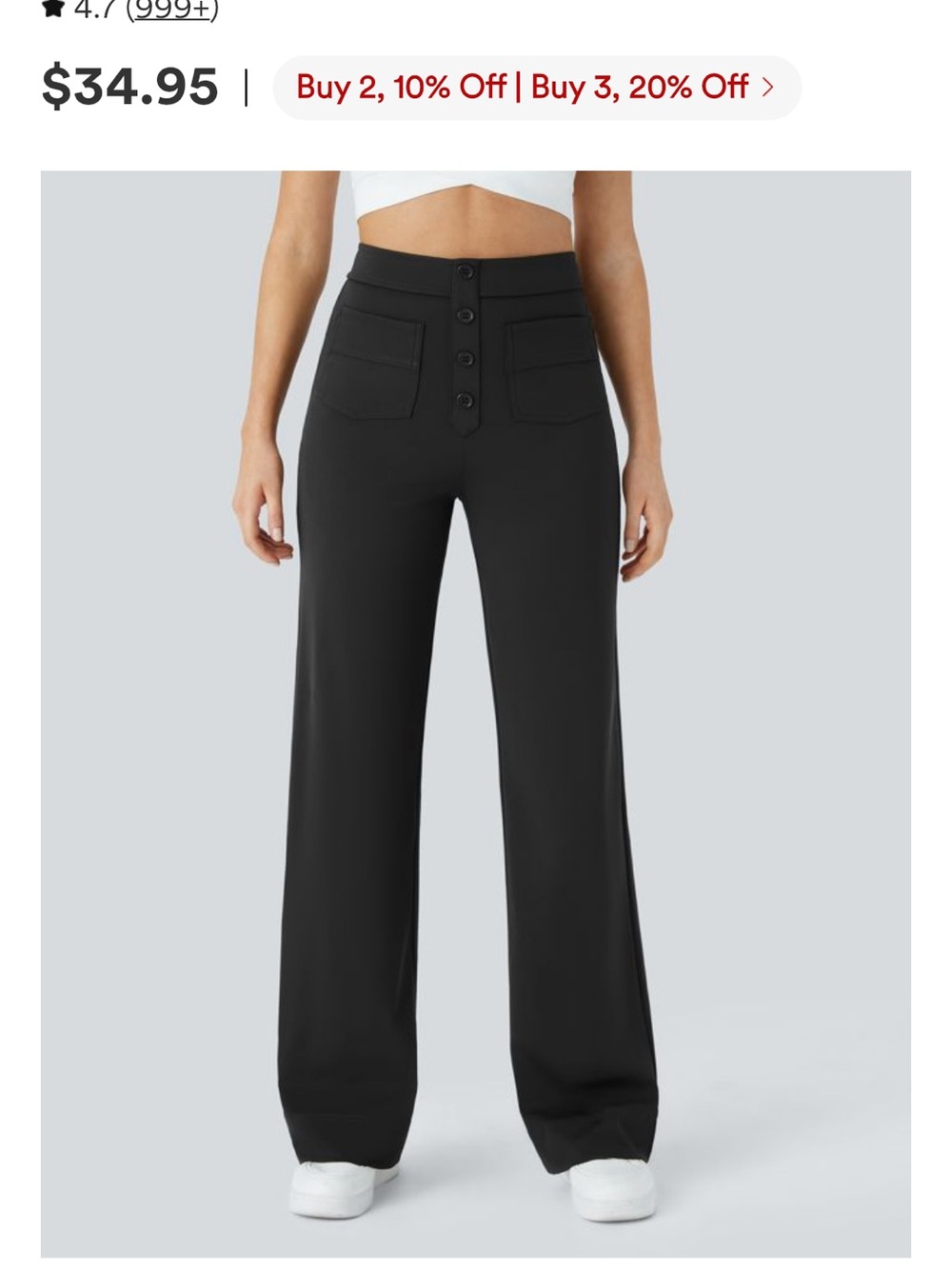 HALARA High-Waist Wide-Leg Pants with Button Front - Black